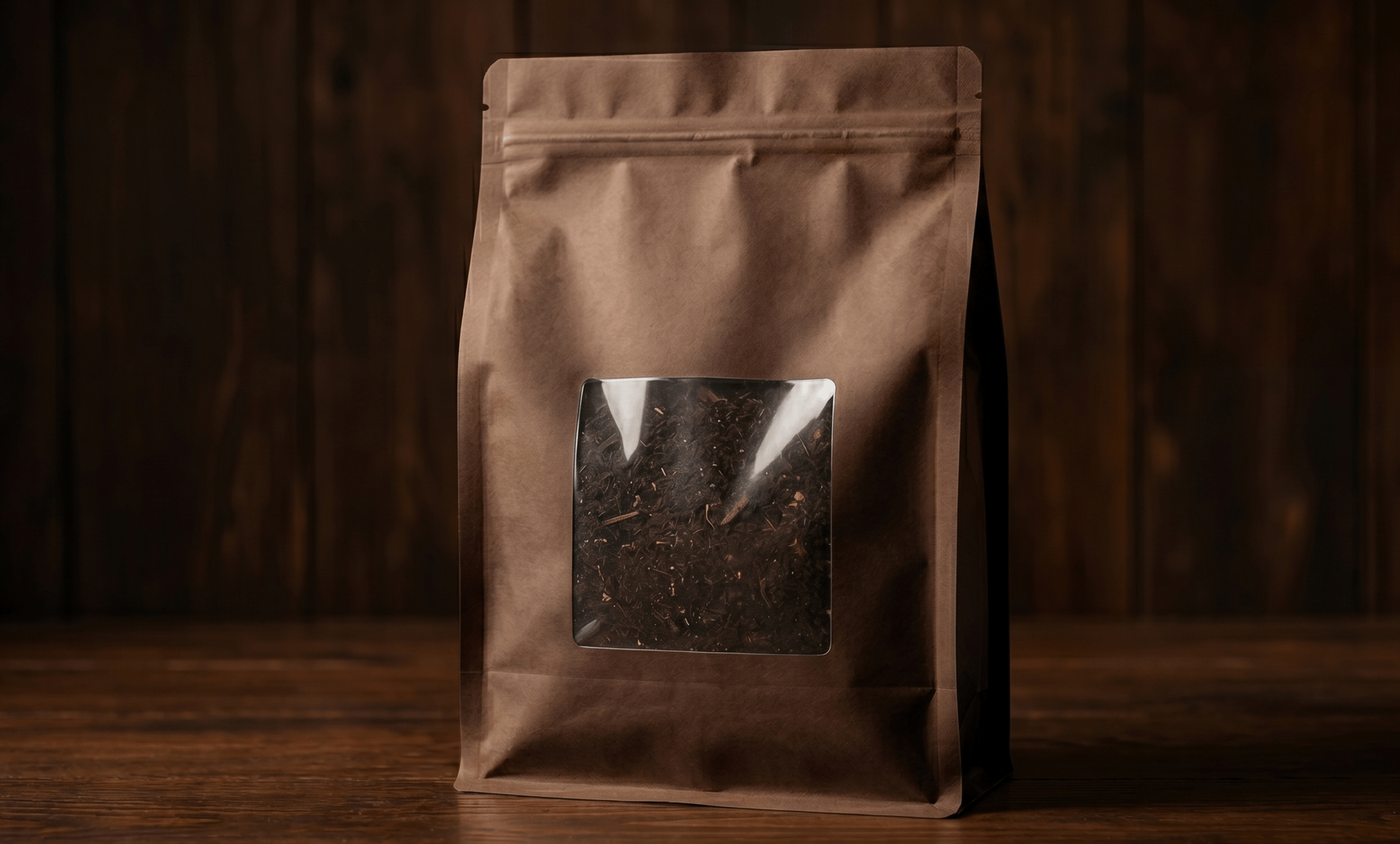 4 Pound Compost Substrate Blend — kraft bag with window showing dark compost substrate